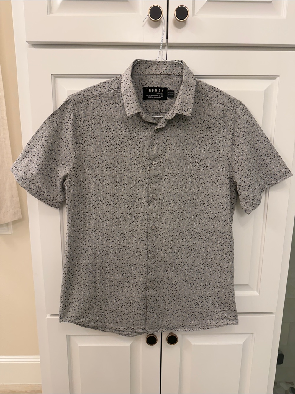 Topman Light Gray Short-Sleeve Button-Up Shirt with Micro Print